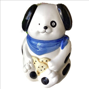 Cookie Jar Spotted Dog Pup Blue Bandana & Cookies The Market Place Vntg Lrg Rare
